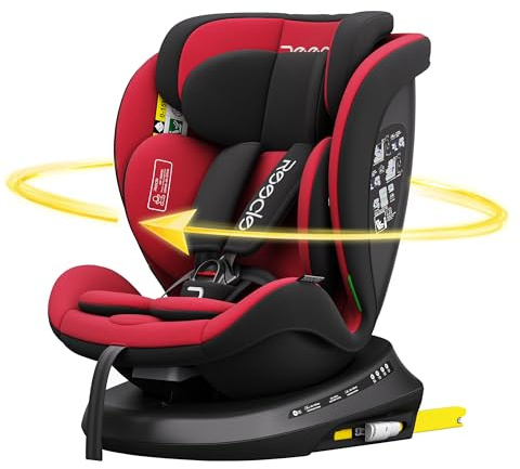 Reecle Kindersitz 360 drehbar i-Size mit ISOFIX 40-150 cm, 0-12 Jahre | 5 Liegepositionen Reboarder Autositz 0-36 kg Gruppe 0+ 1/2/3 Rückenlehne mit Liegeposition