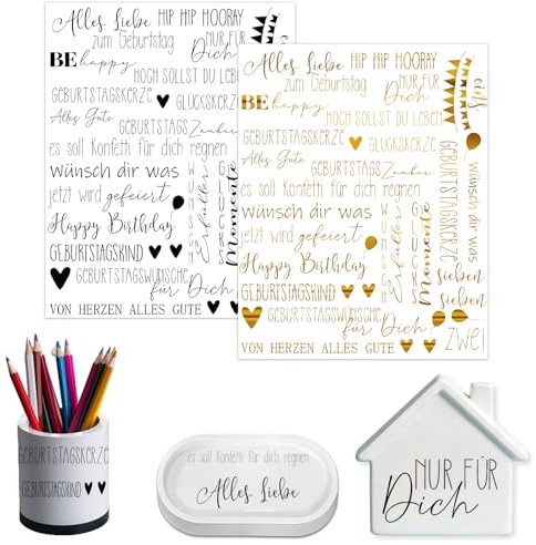 Elewins 2 Stück Alles Gute zum Geburtstag auf Deutsch Rub on sticker | 2er-Pack; hohe Viskosität; zum Aufreiben von Transfers; perfekt für Tabletts und glatte, flache Oberflächen