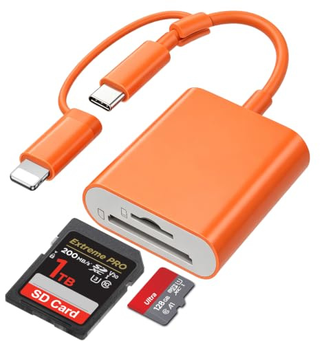 Lettore di schede SD per iPhone, lettore per SD Micro SD con Lightning e USB-C | [Apple MFi Certified] Adattatore per schede SD per iPhone 16 15/iPad/MacBook/Galaxy/Laptop