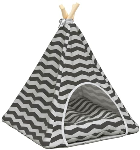 vidaXL Haustier-Tipi mit Kissen Weiß und Grau 50 x 50 x 60 cm