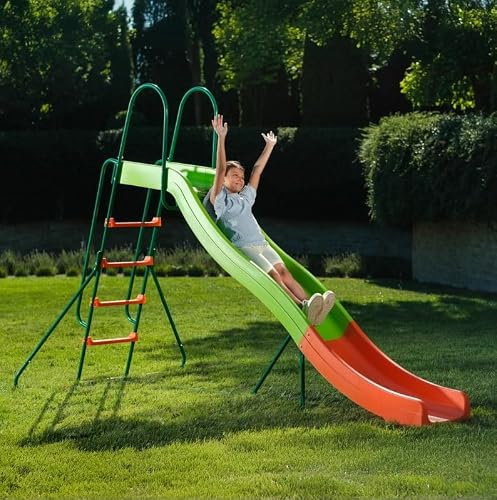 Toboggan Double Vague 3 m pour Enfants – Grand Toboggan de Jardin avec Raccord d’Eau et Ancrages au Sol