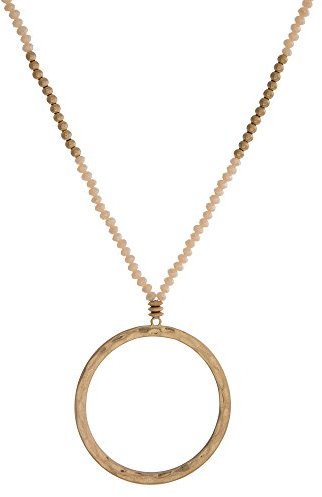 Collier Sautoir Fantaisie en Métal Doré et Perles de Verre - Pendentif Grand Cercle Anneau 6 cm