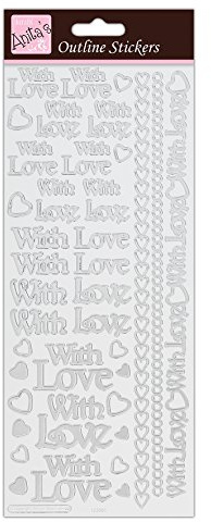 Anitas Outline Stickers, With Love, Silver on White, For Scrapbooking, Card Making, Kids Play, Homework, Art, Craft, Embelish, Decorative, Paper, Card, Glass, Metal, Plastic, Foam
