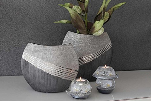 GILDE Keramik Ovale Vase Bridgetown 2 Stück grau Silber L = 7 x B = 27 x H = 21 cm