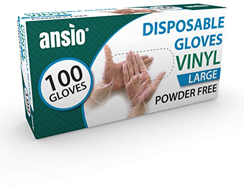 ANSIO Einweghandschuhe, latexfrei, puderfrei, Mehrzweck-Vinyl-Handschuhe, Größe L, 100 Stück