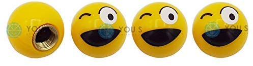 YOU.S Kunststoff Emotion Smileys 'lachender Zwinker' Ventilkappen Gelb mit Dichtung Ventil Kappen Abdeckung für Auto PKW LKW (4 Stück)