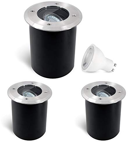 SSC-LUXon 3x Stück JUAVI Bodeneinbaustrahler aussen schwenkbar IP67 - LED GU10 3W warmweiß 230V - Bodenspot befahrbar rund