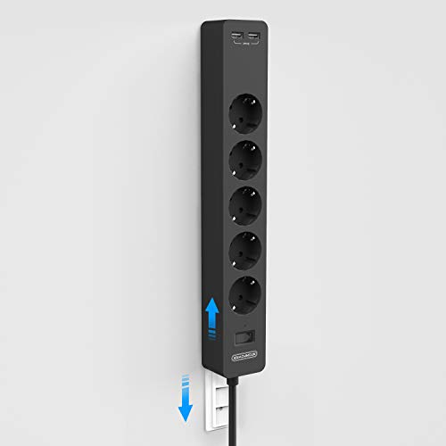 NTONPOWER Steckdosenleiste Wandmontage 5-Fach mit USB C, Mehrfachsteckdose mit Schalter Verlängerungskabel 1,5m Steckdosenleiste Kindersicherung, Schwarz
