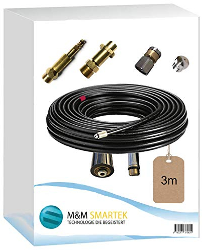 Rohrreinigungsschlauch Set 4-Teilig für Kärcher Workzone Aldi Craft HD HDS Anschluss 1/8 AG : M22 x 1,5 IG & Bajonett-Adapter & Adapter Quick-Click & rotierende/starre Rohrreinigungsdüse (3 Meter)