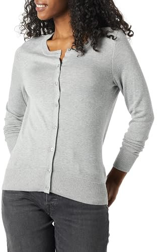 Amazon Essentials Women's Lightweight Crewneck Cardigan Jumper (Available in Plus Size), Grey Heather, M