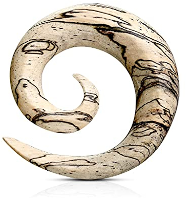beyoutifulthings Dehn-Spirale Tamarind-Holz Beige-Gestreift Dehnstab Dehnanhänger Dehnungs-Schnecke Dehnungs-Sichel Ohr-Piercing Ohr-Schmuck 5mm