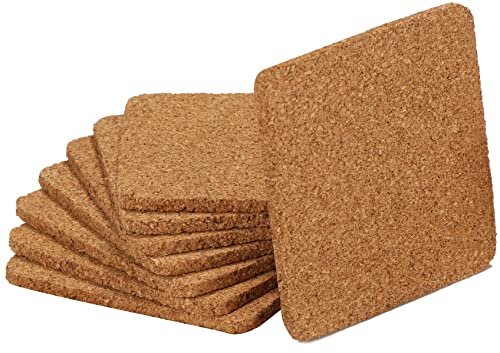 COM-FOUR® 8X Kork-Untersetzer 10x10x0,5cm für Kaffee, Wein, Tee, Bier und andere Getränke - eckige Getränkeuntersetzer - Glasuntersetzer aus Natur-Kork (8 Stück/eckig)