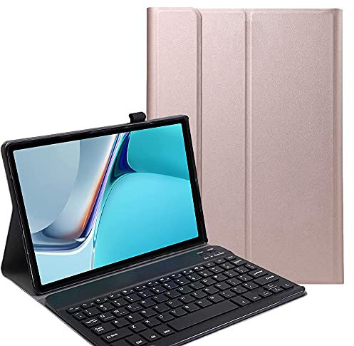 YHFZR Funda Teclado Español Ñ para Huawei MatePad 11, Español Ultra Slim Teclado Keyboard Case con Magnético Desmontable Inalámbrico Bluetooth para Huawei MatePad 11, Oro Rosa