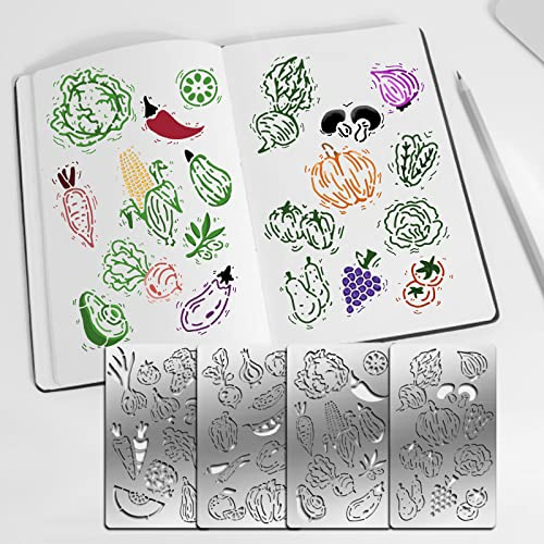 FINGERINSPIRE 4 Stück Gemüse Obst Thema Stanzformen Schablone Metall Schablonen Formen Obst Edelstahl Prägewerkzeug Stanzformen für Kartenherstellung Scrapbooking