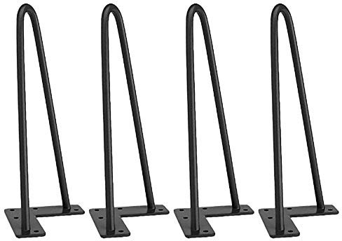 Pied de Table, Pied Metal Table Basse 25cm, Pied de Chaise 2 Tiges Durable, 4 Pièces Pieds en Épingle à Cheveux de Bricolage avec Vis et Protecteurs de Sol, Pied Meuble Noir (10inch)