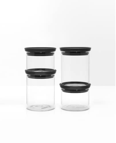 Brabantia Tarros de almacenamiento apilables - Juego de 4 (2 x 0,3L + 2 x 0,6L) - Resistentes al calor - Aptos para microondas - Aptos para lavavajillas y cocina - Gris Oscuro