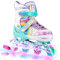 SULIFEEL Rainbow Unicorn Verstellbare Schwarz Rollschuhe für Kinder mit Leuchtenden Rädern für Jungen