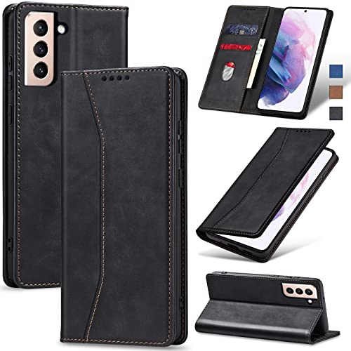 Jasonyu Handyhülle für Samsung Galaxy S21 Plus/S21+ Hülle Leder Flip Klappbare Stoßfeste Magnetische Premium PU Leder Standfunktion Kartenfächern Schutzhülle Klapphülle für Samsung S21 Plus,Schwarz