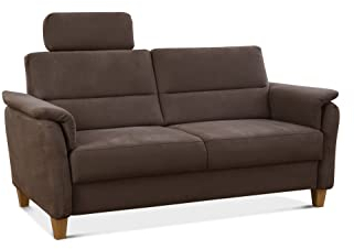 CAVADORE 3er-Sofa Palera mit Federkern / Kompakte Dreisitzer-Couch im Landhaus-Stil / inkl. 1 Kopfstütze / 179 x 89 x 89 / Mikrofaser, Braun