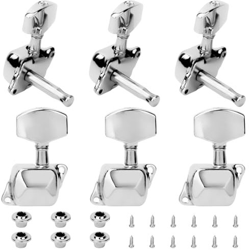 Accordeurs de Cordes de Guitare Argentés, 6 Chevilles de Réglage de Guitare 3 + 3 Accordeurs Cordes de Guitare 3R 3L Mécaniques pour Guitare Acoustique ou électrique (3 Gauche+3 Droite)