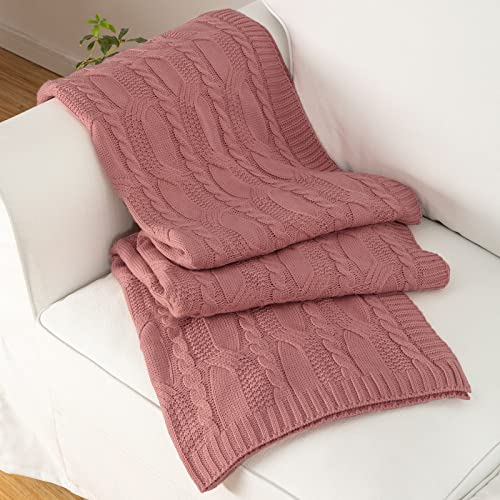 Aormenzy Dusty Pink Knit Throw Blankets Oversized Cable Knit Decorative Throw Blanket Dusty Rose Soft Cozy Knitted Blanket for Sofa Couch Bed, 60 x 80