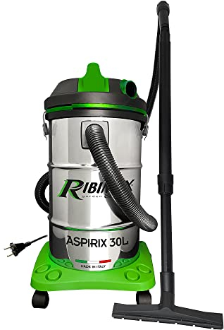 RIBIMEX Aspirateur 30 L by PRASP30IT, RIBIMEX-PRASP30IT-Bidon Solides et liquides 30 L-1200 W, Plastique et métal, Vert, Noir, Acier