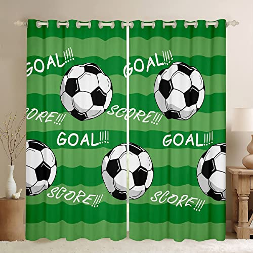 Fußball-Vorhänge für Schlafzimmer, Wohnzimmer, Kinder, Cartoon-Sport, Verdunkelungsvorhänge, grüne Ballspiel-Verdunkelungsvorhänge, Fensterbehandlungen B 52 x L 90
