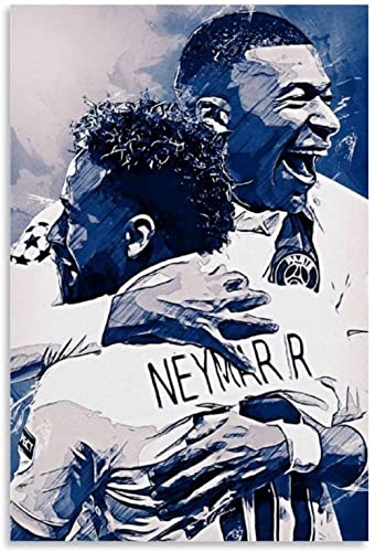 Enartly Poster auf Leinwand drucken Neymar UND MBAPPE Großartiger Fußballspieler, dekorative Wohnzimmer 50x70cm Kein Rahmen