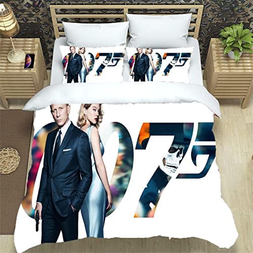 ALJODI James Bond Bettbezug aus Mikrofaser, Bettbezug 007, verdeckter Reißverschluss, 3-teiliges Bettwäsche-Set (A7, 135 x 200 cm + 50 x 75 cm)