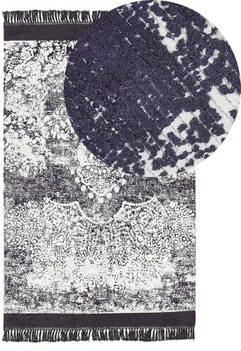 Beliani Vintage Area Rug Rectangular with Fringes Viscose 140 x 200 cm Violet and White Akarsu