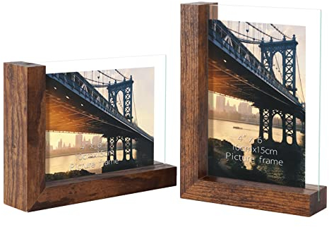 RLAVBL Cadre Photo 10x15 Lot de 2 en Forme de L, Cadre Photo en Bois à Poser Verticalemen ou Horizontalement sur La Table