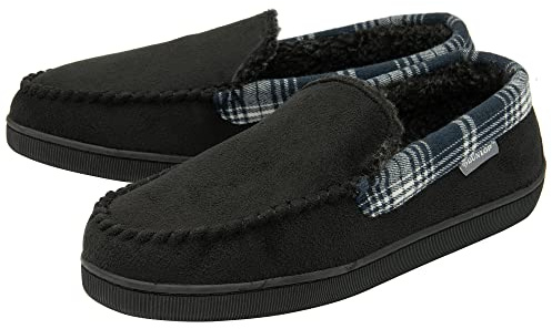 Dunlop Mens Faux Suede Moccasin Slippers - Black - UK 11
