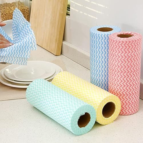 HUFFA 50 Pcs/Rolls Disposable Reusable Kitchen Rolls Non-Woven Kitchen Cloth Rolls Cleaning Rags Scouring Pads Dish Towels (Color : green)