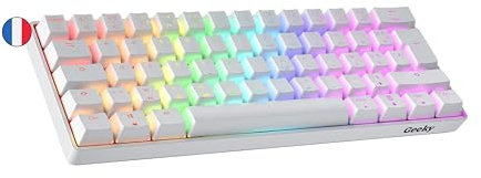 Geeky GK61 60% | Hot Swappable Mechanical Gaming Keyboard | 62 Keys Multi Color RGB LED Backlit for PC/Mac Gamer | ISO FR AZERTY French Layout (White, Mechanical Speed Yellow)