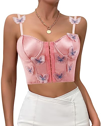 Naimo Débardeur sexy en satin avec bretelles spaghetti pour femme, Rose, XS