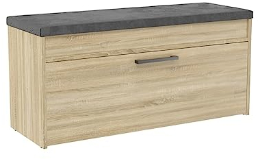VBChome Schuhschrank mit Sitzfläche und Stauraum 100 x 35 x 49 cm Eiche Sonoma Griffe Schuh-Organizer Holzähnlich Holzwerkstoff Schuhaufbewahrung Klappfächern Schuhregal Diele Flur Eiche Sonoma