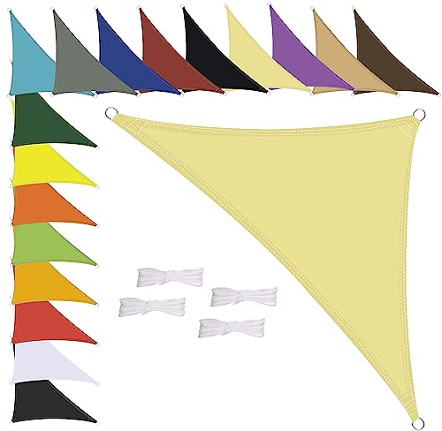 MENGH Sonnensegel Wasserdicht Dreieck, wetterbeständig, Premium Polyester, Viele Längen und Breiten Zur Auswahl inkl Befestigungsseile, 1.6x1.6x1.6m Beige
