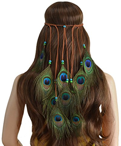 Boho Feder Haarband Perlen Feder Quaste Stirnband Damen Hippie Boho Indianer Stirnband Stirnbänder Pfau Feder Kopfschmuck Stirnband Schmuck Für Frauen Mädchen für Abendkleider Halloween Karneval