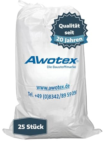 AWOTEX Mineralwolle Säcke mit Kordel 25 Stück I beschichtete KMF Säcke für Mineralwolle 140 x 220 cm I Mineralwolle Entsorgungssack mit Aufdruck 0,7 cbm I Sack für Mineralfaser-Abfälle