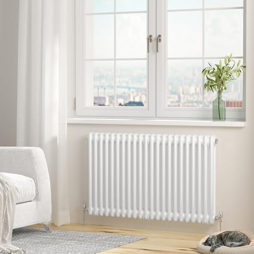 Heilmetz Column Radiator Horizontal Double, 600x1010mm Traditional Cast Iron Style 2 Column Radiators White Central Heating Radiator