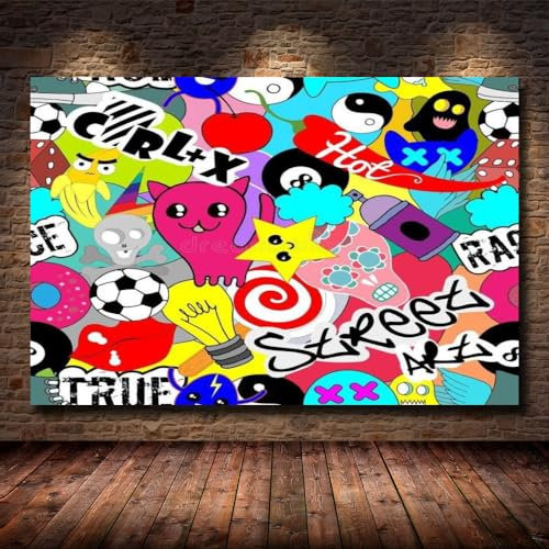 RAPSANI 1 teiliges wandbild Graffiti 1 stück leinwand wandkunst,1 teilig leinwand wanddeko wohnzimmer,leinwanddruck 1 teilig bilder wohnzimmer modern groß Bunte Aufkleber,mit rahmen,xxl 60x90cm