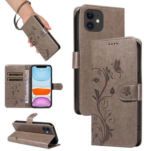 SRISHP Hülle für iPhone 12 Mini Hülle, Premium PU Leder Handyhülle mit Band, Magnet Flip Case für iPhone 12 Mini, Grau