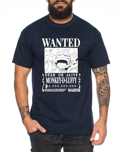 Wanted Luffy - T-Shirt Homme Chapeau de Paille Luffy Zoro One Monkey D. Pirate Ace Piece Goku Anime Ruffy, Taille:4XL, Couleur:Bleu foncé