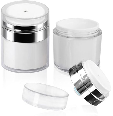2Pack 100ml Airless Pump Jar - 3.5 Oz Moisturizer Pump Dispenser, Travel Lotion Container Vacuum Bottle for Skincare, Thick Moisturizer