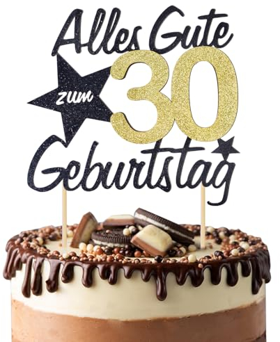 BETESSIN Torten Deko 30 Geburtstag Alles Gute zum Geburtstag 30 Jahre Happy 30th Birthday Cake Topper Kuchen Topper Kuchendeko 30 Geburstagstorte Deko Gold Schwarz Frauen Männer