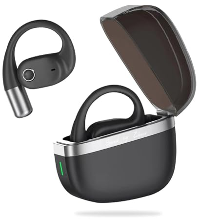 ZIHNIC True Wireless Open Ear Headphones with Mic,Earbuds with Earhooks,Sweatproof,Fast Charging,28Hrs Playtime,Compatible with Anyphone-Black