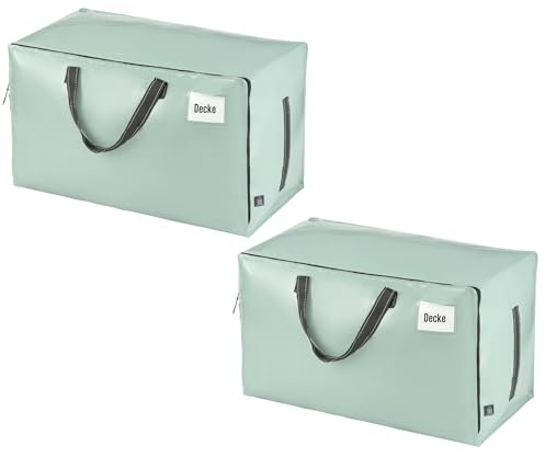 VENO 102 Liter Große Aufbewahrungstasche mit Deckel, Strapazierfähige Griffe und Reißverschlüssen für Umzug, Kleideraufbewahrung, Hausbedarf, wasserabweisend (Hellgrün, 2er-Pack)