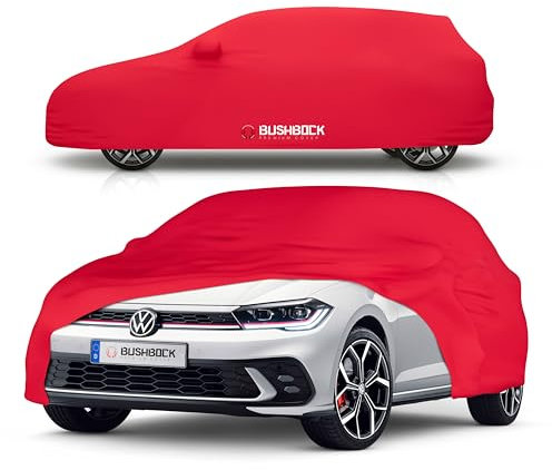 BUSHBOCK® Premium Autoabdeckung Indoor - Satin Schutzhülle Stoff - Abdeckplane Autoplane Autogarage Innenbereich - 2 Farben, 4 Größen (Red, S)