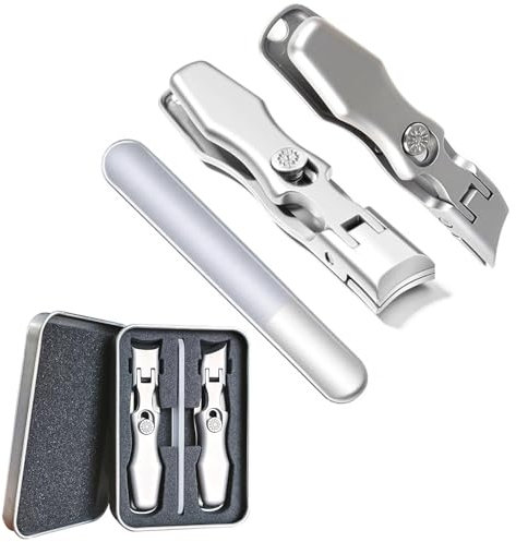 Ultra Wide Jaw Opening Nail Clippers, German Nail Clippers for Men, Telescopic Nail Clippers, Toenail Clippers for Seniors, Portable Ultra Sharp Nail Clippers, Anti Splash Nail Clipper (Silver A+B)