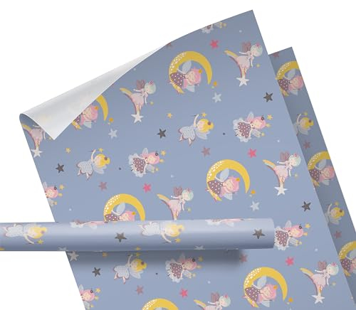 Geschenkpapier Kinder – Motiv: Feen, violett – für Geschenke zum Geburtstag oder zu Weihnachten – Geschenkpapier für Mädchen und Jungen – Rolle: 47 cm breit, 3 m lang - Geschenkverpackung